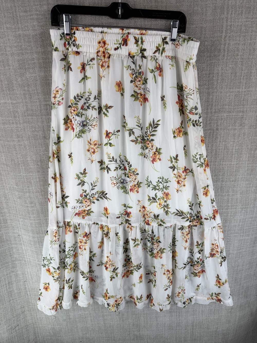 Robert Louis Skirt Womens L White Maxi Hawaiian Floral Elastic Waist Ruffle